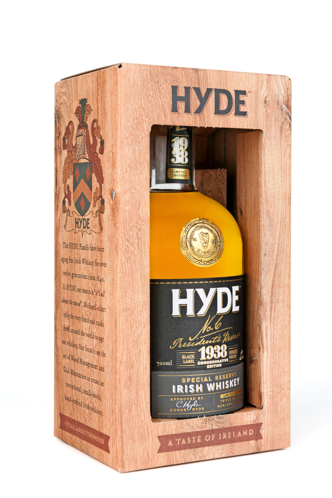 Was die Schotten knnen, Whisky brennen und dazu Geschichten erzhlen, das knnen die Iren schon lange. Hier das Beispiel der Verpackung des Hyde-Whiskeys  umgesetzt von der Firma Karl Knauer aus dem badischen Biberach.