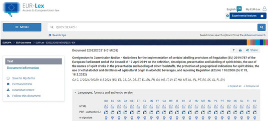 Screenshot der EUR-Lex-Datenbank.