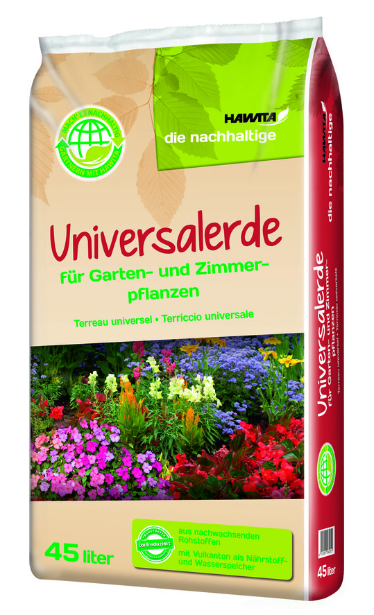 Hawita fhrt fr umweltbewusste Hobbygrtner die neue Erdenlinie Die Nachhaltige ein. Sie ist besonders umweltfreundlich und bietet gleichzeitig bewhrte Grtnerqualitt. Gerade Hobbygrtnern liegt die Natur und deren Erhalt am Herzen, erklrt Hawita-Geschftsfhrer Simon Tabling. Mit unserer neuen Produktlinie bieten wir Ihnen eine echte Alternative zu konventionellen Erden, ohne dass Sie Abstriche bei der Qualitt machen mssen. Das Unternehmen ist sich seiner Verantwortung gegenber der Umwelt bewusst. Deswegen gehren schon seit Langem ressourcenschonende, torfreduzierte und torffreie Erden zum Hawita-Angebot. Die torfreduzierten Erden der neuen Produktlinie werden mit hochwertigen nachwachsenden Rohstoffen produziert und gewhrleisten eine sichere Kulturfhrung. Die Verpackung besteht zu mehr als 80 Prozent aus PCR-Kunststoff (= Post-Consumer-Rezyklaten, aus Haushaltsabfall hergestellte Kunststoffe) und hat eine angenehme Haptik. Zum Start der neuen Linie werden voraussichtlich eine Universalerde, eine Rhododendron-, eine Kruter-Obst-Gemse-Erde und eine Kbel-Mediterrane-Erde erhltlich sein. 